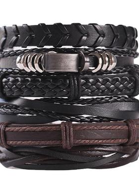 Cross-border leather multi-layer bracelet for men男士手錬