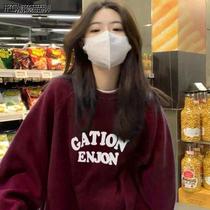 100% pure cotton American retro oversize wine red color round collar silver fox suede and women loose with velvet