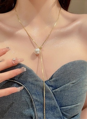 简约气质高级感珍珠可抽拉项链女小众设计时尚百搭颈链锁骨链配饰
