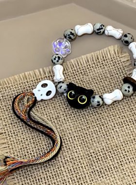 卡通陶瓷猫咪小狗奶酪串珠手链女