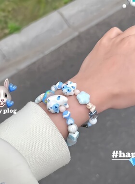 多巴胺串珠手链可爱卡通小猫手串小众少女心设计清新闺蜜手饰ins