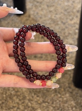 新中式石榴红串珠手链女爆款小众时尚气质编织手串闺蜜饰品