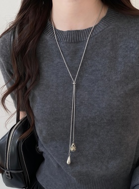 2025新款秋冬虎眼石水滴抽拉项链
