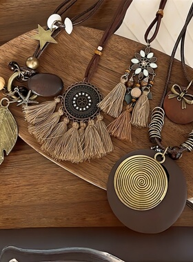 波西比亚禅意古铜羽毛毛衣链配饰