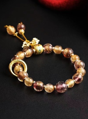 紫色金箔琉璃金刚杵跑环手链