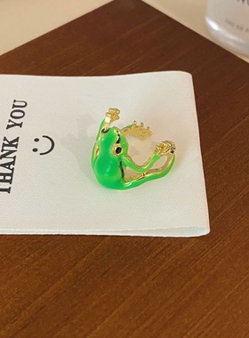 新款树蛙戒指绿色搞怪青蛙戒指小众设计蓝青蛙戒圈开口可调节指环