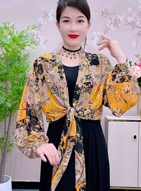 夏季新款凤尾珍珠纱开衫防晒衣薄款宽松时尚外套遮肉碎花上衣
