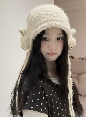 可爱毛绒兔子帽子秋季毛线针织帽