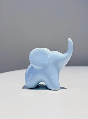 蓝色小象摆件创意陶瓷摆设礼物