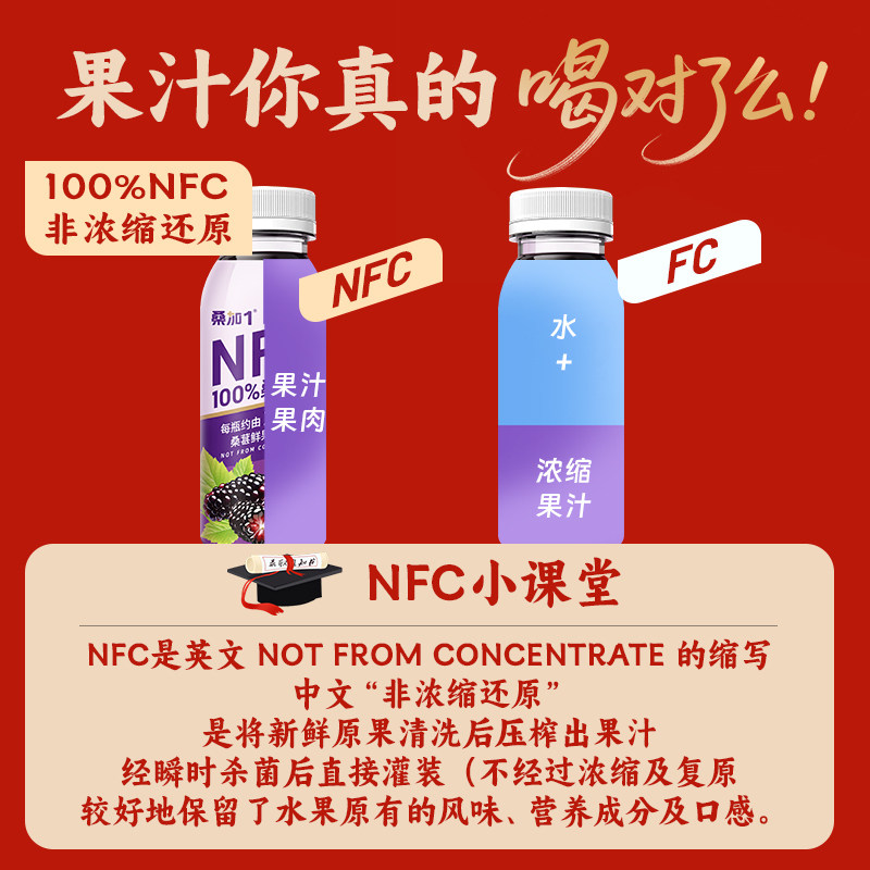 桑加1NFC100%桑葚汁不加水纯果蔬汁桑椹汁饮品整箱批饮料200ml,淘宝优惠券,粉丝福利购,淘宝优惠卷