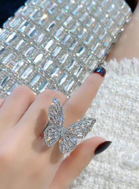 Women's Big Butterfly with Leaf Opening Ring欧美女大蝴蝶