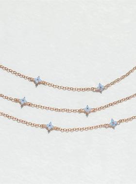 New Design Tiny Blue Flower Necklace for Women Gold Color Cu