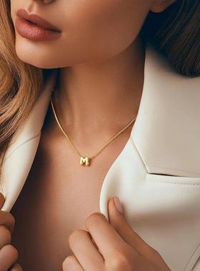 Dainty Mini Bubble Letter Necklace Gold Plated Balloon Initi