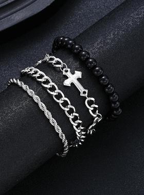 Stainless steel cross bracelet 4-piece set跨境新款手链4件套