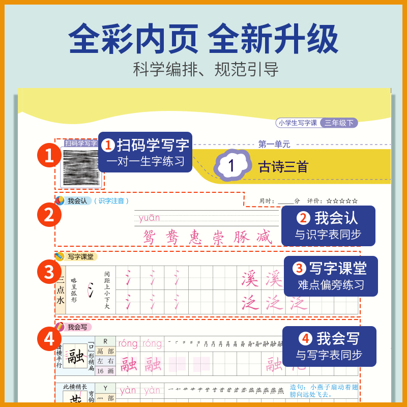田英章小学生同步字帖一二年级上册人教版课本同步写字课三四五六年级下册语文生字描红笔画笔顺硬笔书法每日一练小学生楷书练字帖