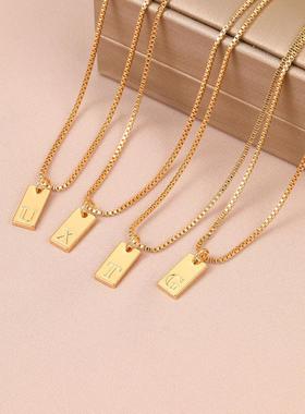 English Letter Necklaces 26英文字母项链盒子链方块吊坠锁骨链