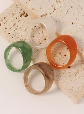 Colored resin ring覆古几何形戒指多彩树脂情侣戒时尚潮流戒指
