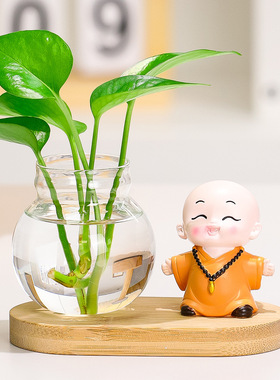 禅意和尚水培花瓶玻璃花器茶桌装饰品客厅电视柜家居摆件创意礼品