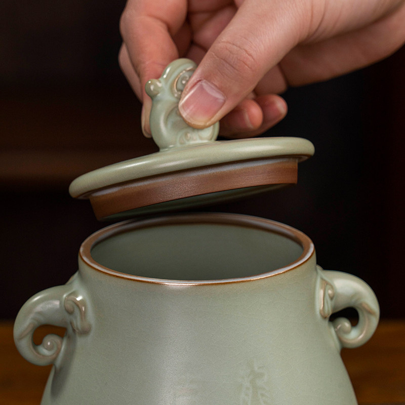 汝窑茶罐陶瓷茶叶罐储物罐景德镇复古汝瓷手工家用醒茶罐礼盒装,淘宝优惠券,粉丝福利购,淘宝优惠卷