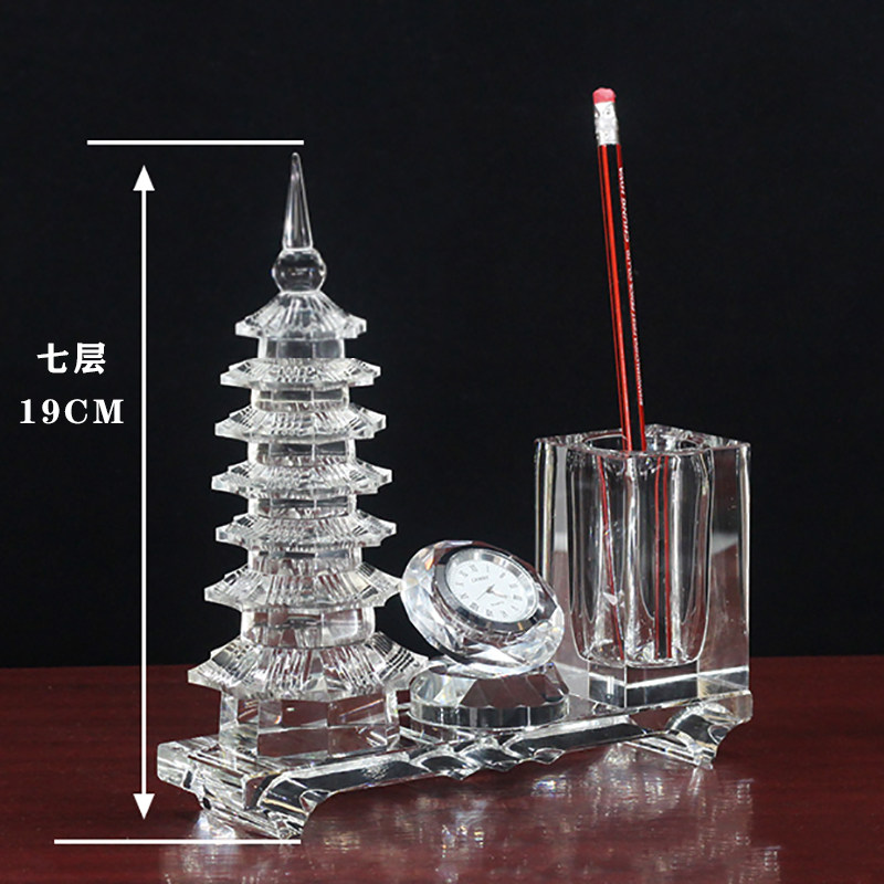 水晶文昌塔13层笔筒时钟时来运转办公室摆放学生书房礼物书桌摆件,淘宝优惠券,粉丝福利购,淘宝优惠卷