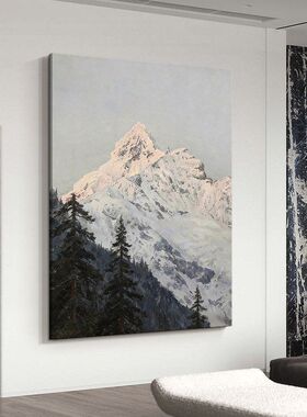 意式极简日照金山肌理纯手绘油画客厅装饰画梅里雪山风景玄关挂画