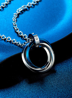 日韩男潮嘻哈挂饰吊坠时尚夏季轻奢小众爆款钛钢三环个性配饰项链