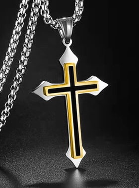 男士个性十字架项链男女情侣款简约百搭毛衣链潮流韩版学生龙骨链