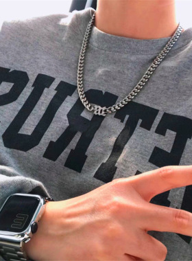 rich brian七哥同款嘻哈古巴项链潮人男女百搭钛钢个性字母粗链子