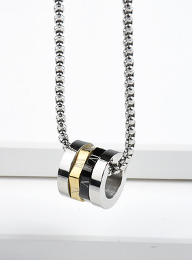 新款小蛮腰项链男士潮牌吊坠网红可转动高级情侣项链罗马数字配饰