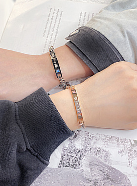 日韩流行个性刻字情侣手链 钛钢男女百搭手饰 学生情人节纪念礼物