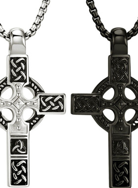 时尚百搭情侣凯尔特结钛钢十字架项链男士穿搭欧美风挂坠吊坠项链