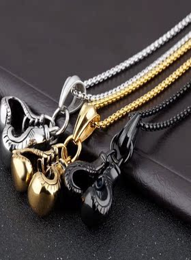 百搭钛钢双拳套珍珠链嘻哈网红吊坠项链男女学生情侣个性潮流配饰