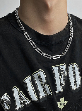 古巴钛钢拼接项链男女嘻哈街头锁骨链小众设计百搭卫衣链饰品配饰