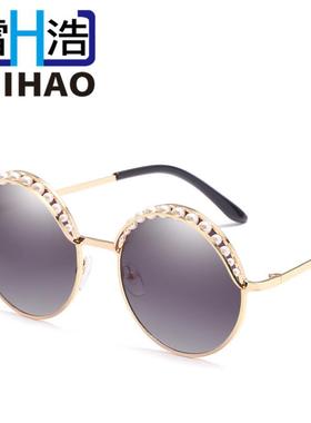 极速太阳墨镜女眼镜网珍珠红框韩版新款I潮镜圆同款防紫外线复古