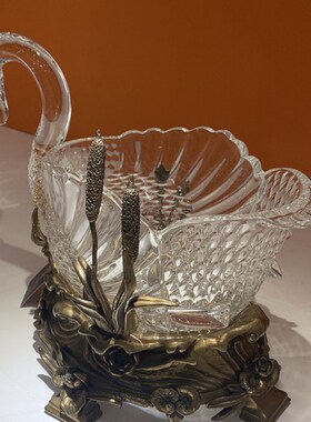 极速茱莉安法f式欧式奢华铜配水晶天鹅造型果盘别墅客厅桌面果篮