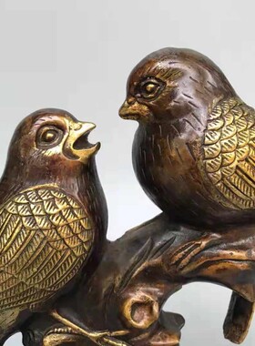 新品纯铜双喜临门摆件铜鎏金x喜上眉梢喜鹊结婚用品客厅桌面装饰