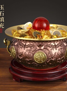 新品铜聚宝盆摆h件黄铜客厅家居玄关店铺办公室装饰品工艺品开业