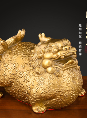 新品黄铜貔貅摆件一对客厅貔?大肚公母皮丘O玄关办公室桌面装饰