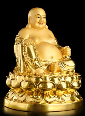 极速纯铜贴金弥勒佛佛q像大肚开心笑面佛菩萨家用供奉招财摆件金