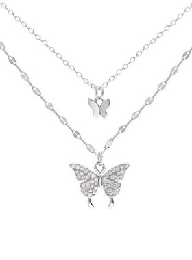 极速New cShiny Butterfly Necklace Ladies Exquisite Double La