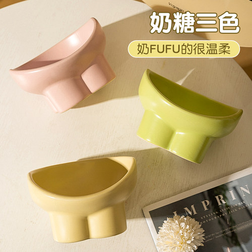 猫碗陶瓷猫粮碗狗碗食盆猫咪饭碗保护颈椎大口径水碗斜口碗防打翻 - 图3