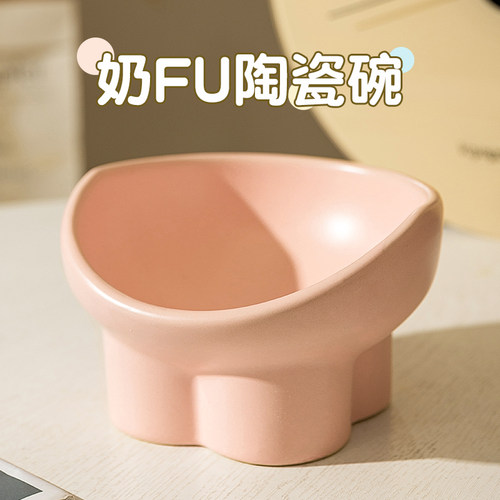 猫碗陶瓷猫粮碗狗碗食盆猫咪饭碗保护颈椎大口径水碗斜口碗防打翻 - 图0