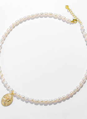 6.9新款小众设计感天然珍珠项链女高级感人头牌锁骨链颈链配饰