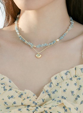 5.6新款蓝色碎石贝壳项链小众设计感高级轻奢气质锁骨链颈链配饰