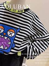Boy boomers fake two striped sweatshirt spring autumn 202 new children bangs on small monster baby cartoon blouses