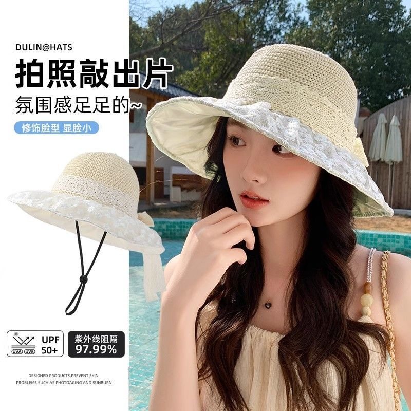 夏季蝴蝶结草帽帽子渔夫帽蕾丝太阳帽遮阳帽度假遮阳防晒海边沙滩,淘宝优惠券,粉丝福利购,淘宝优惠卷