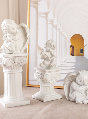 速发欧式柱烛台树脂石膏小天使拍摄道具家居桌背面装拍照景饰摆件