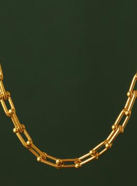 316L Stainless Steel Necklace Gold Color Thick Clavicle Chai