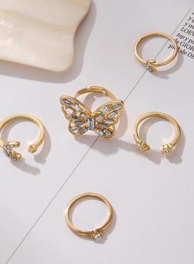 Diamond studded butterfly 5-piece set with open ring