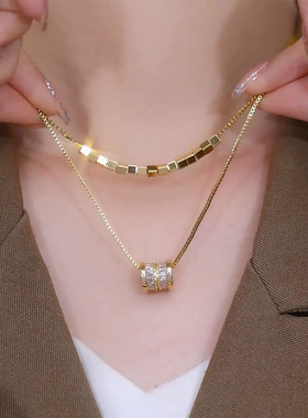 钛钢不褪色超闪方块双层叠戴项链